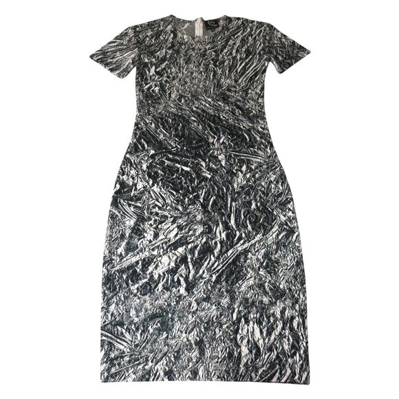 McQ Alexander McQueen Womens Black & White Printed Bodycon Dress Short Sleeves X - Picture 1 of 7